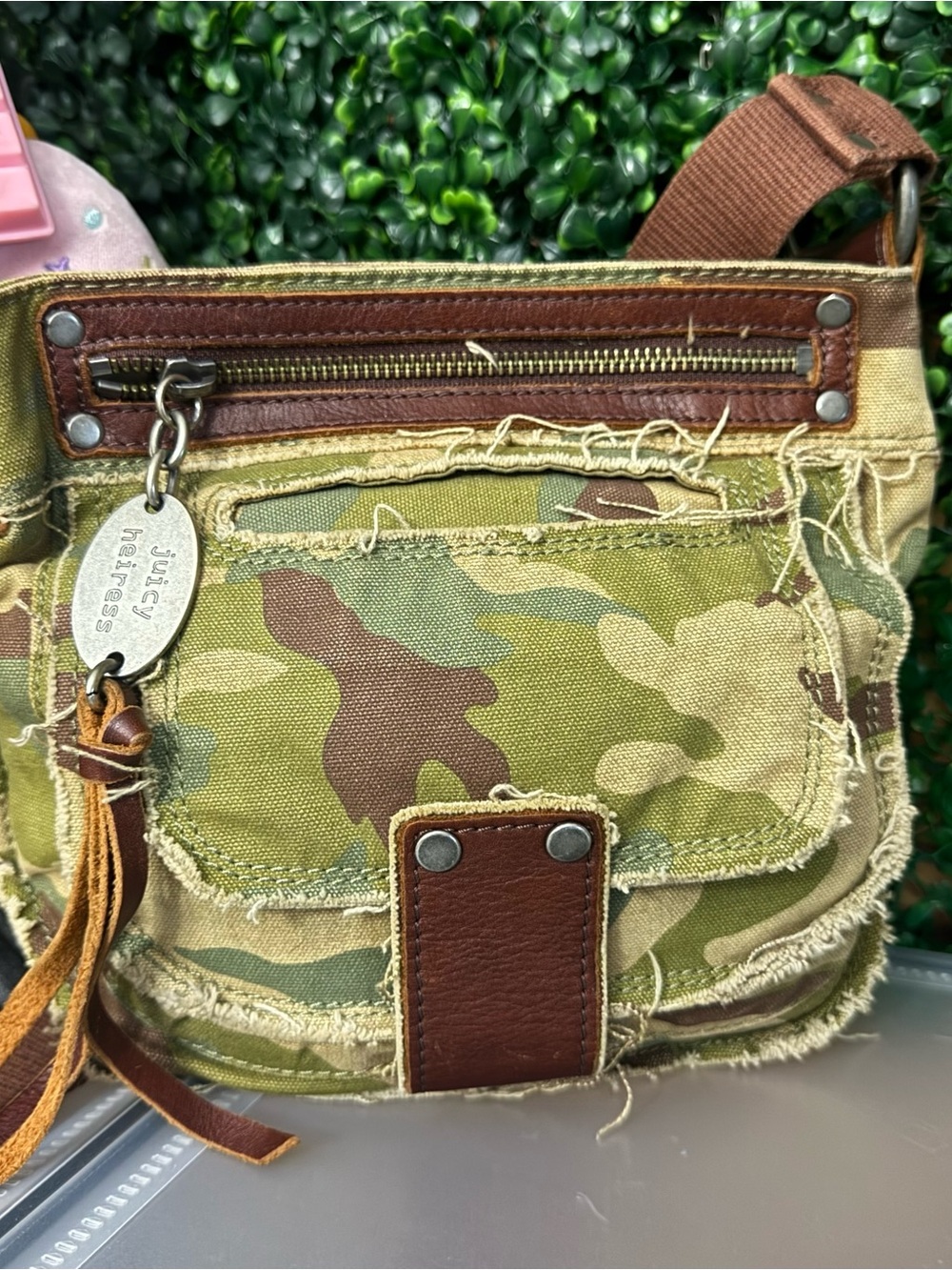 Y2K Juicy Couture Camo Crossbody Bag Green and Brown